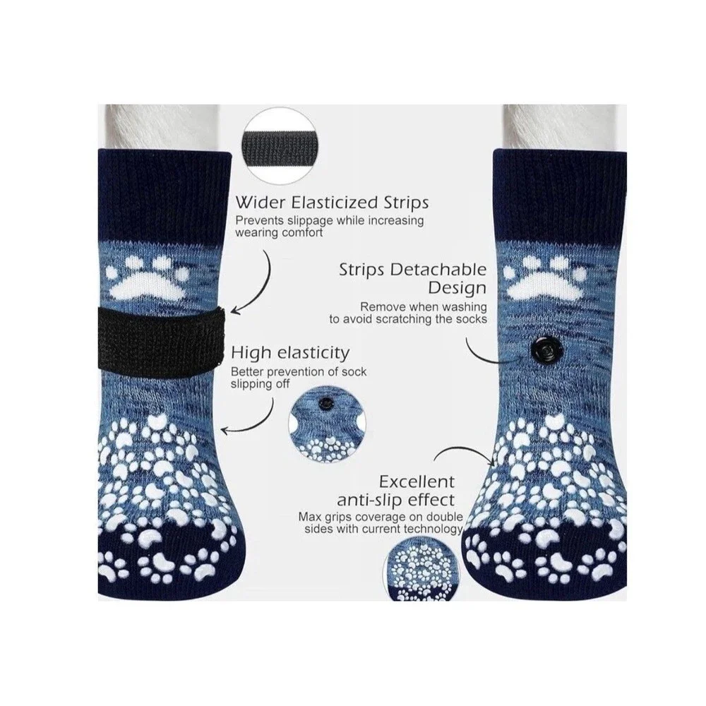 Expawlorer Anti Slip Dog Socks - 4 Pack, Blue,  ** NEW **
